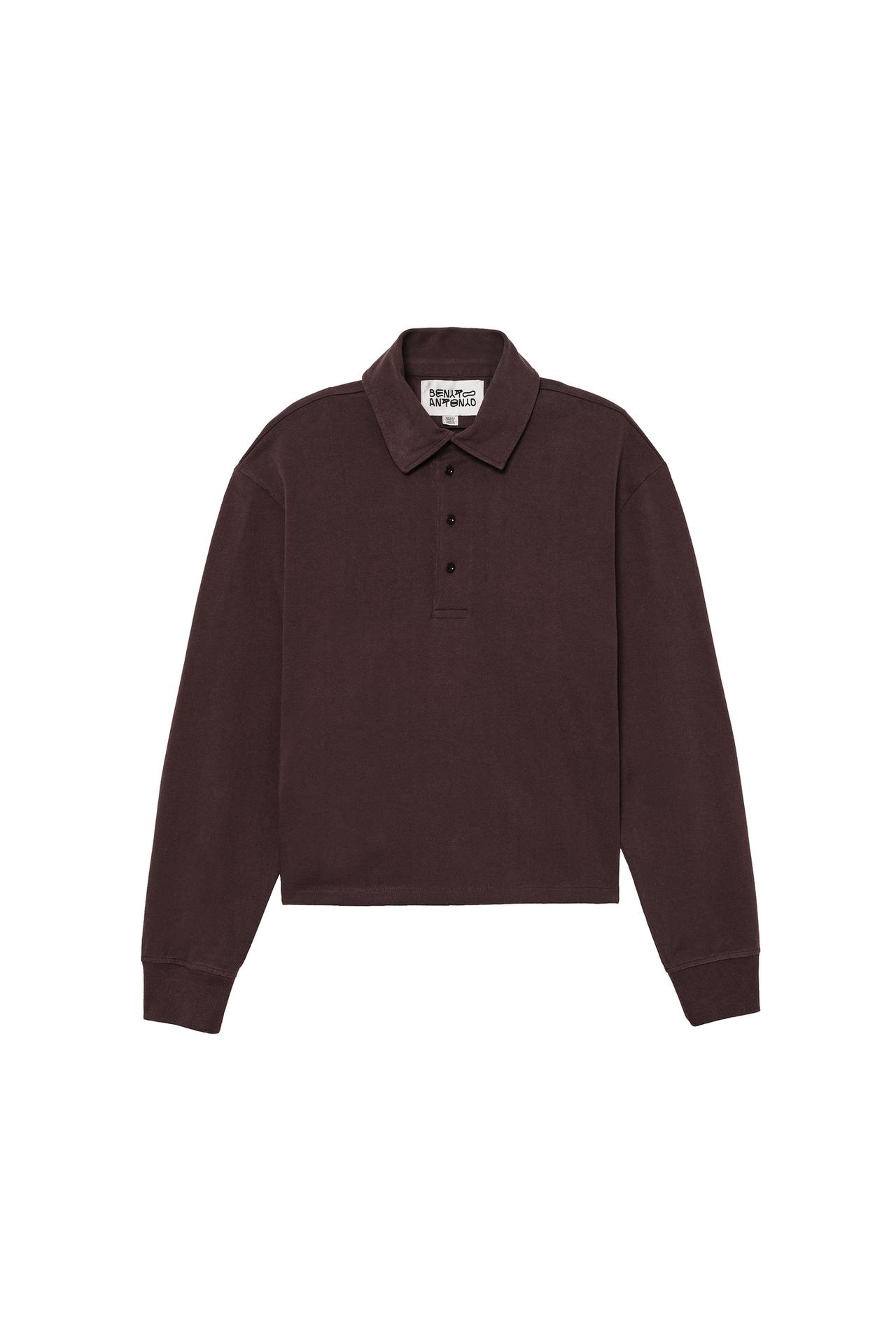CROPPED FIT COTTON POLO SHIRT — Brown