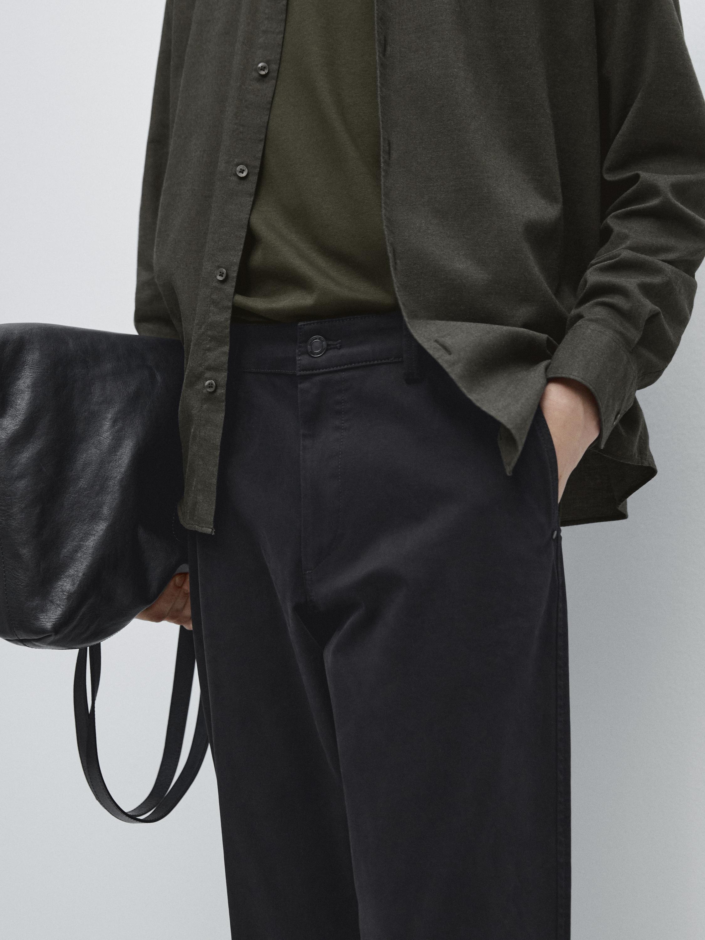 Tapered fit brushed trousers
