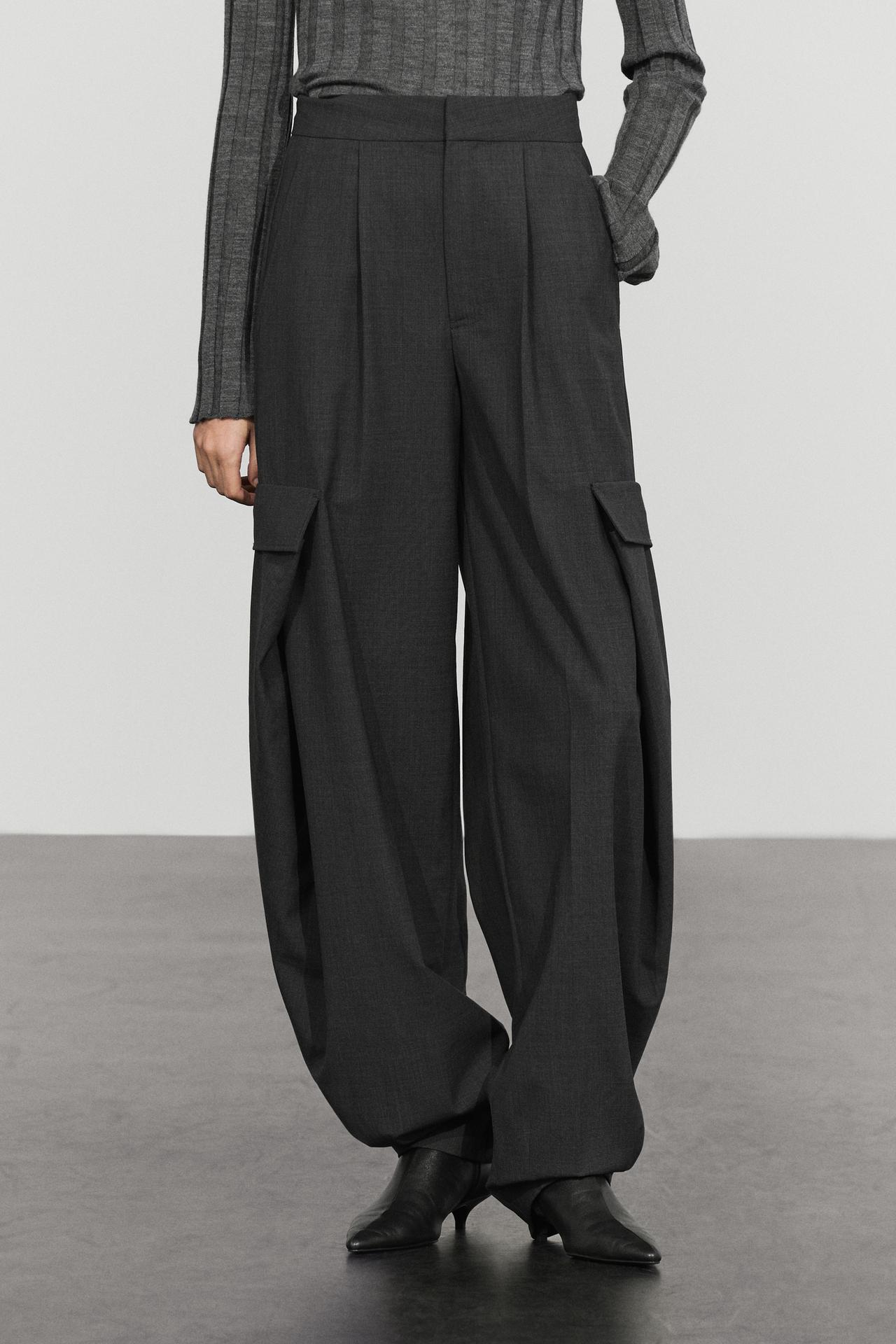 Flannel cargo pants with darts — Anthracite grey