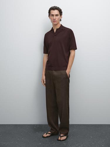 Zara Knit polo shirt with contrast detail - Burgundy