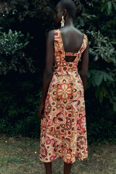 JUPE MIDI RUSTIQUE IMPRIMÉE - Multicolore de Zara - Image 4