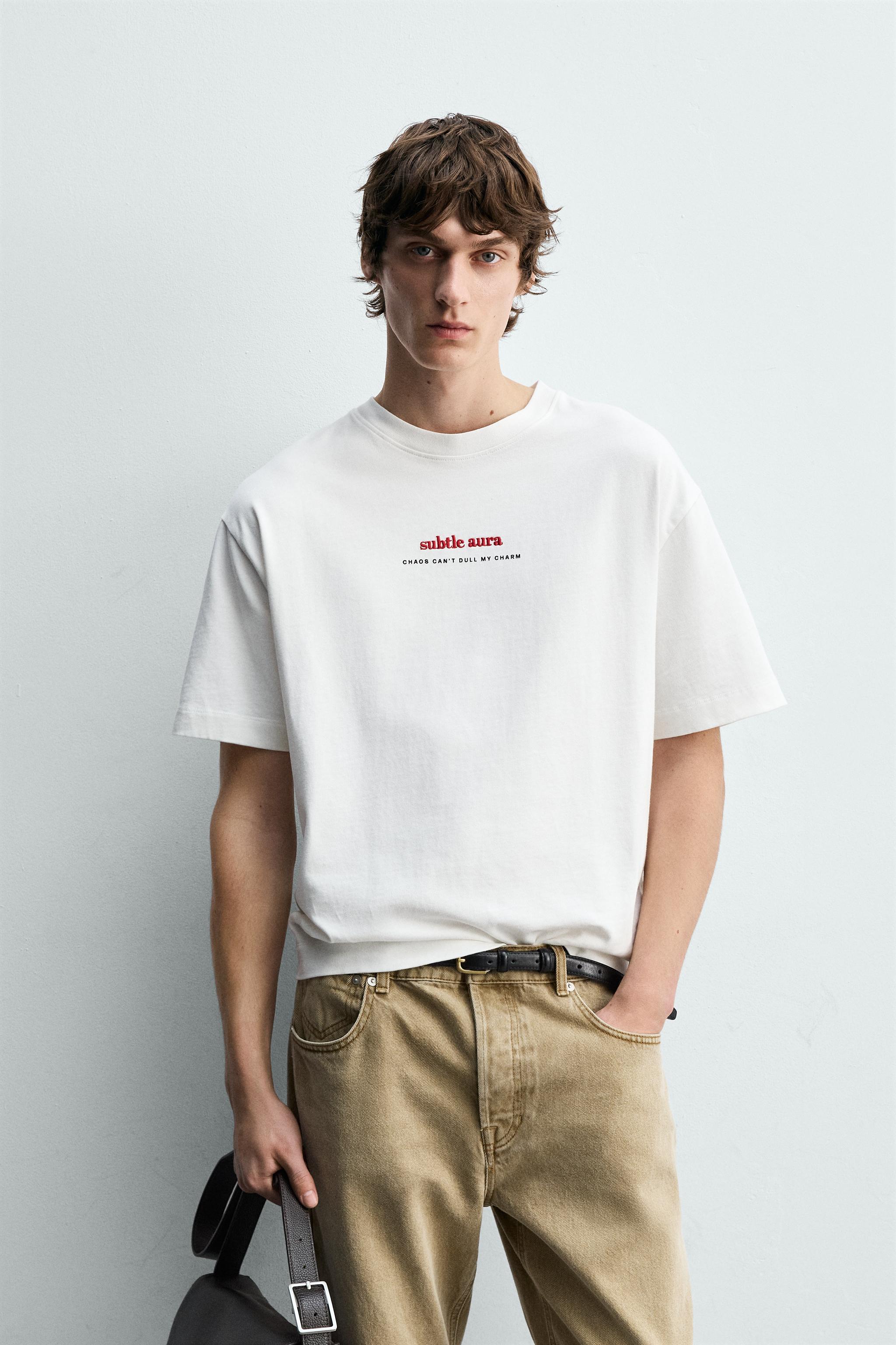 EMBROIDERED & PRINTED TEXT T-SHIRT