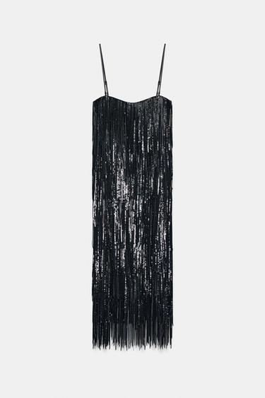 ZW COLLECTION LIMITED EDITION SEQUINNED FRINGED DRESS - Black by Zara