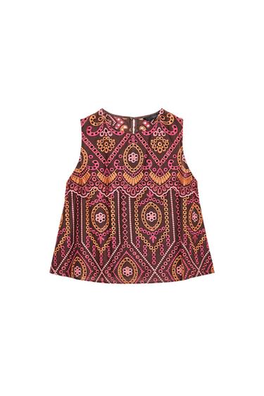 Zara EMBROIDERED EYELET TOP - Multicolored