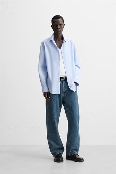 CAMISA ESTRUCTURA RAYAS - Celeste de Zara - Imagen 0