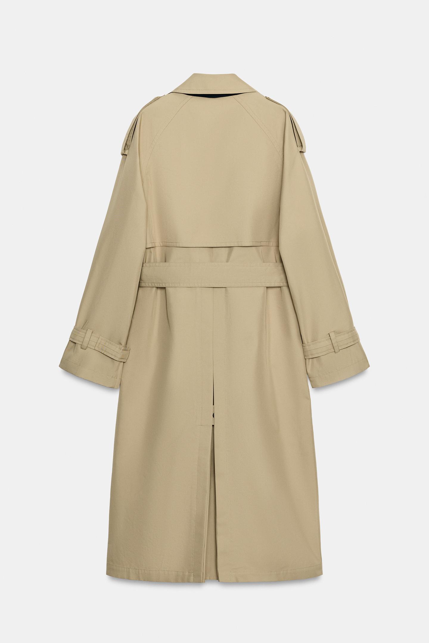 Женское пальто Zara ZW Collection Double-Breasted Long Trench, цвет: Светлый верблюжий — фото 9