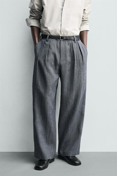 RELAXED FIT PLEATED TROUSERS - Blue by Zara