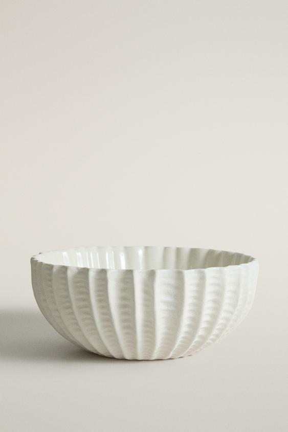 Zara STONEWARE SALAD BOWL WITH RAISED DESIGN - 白色 - 圖片 0