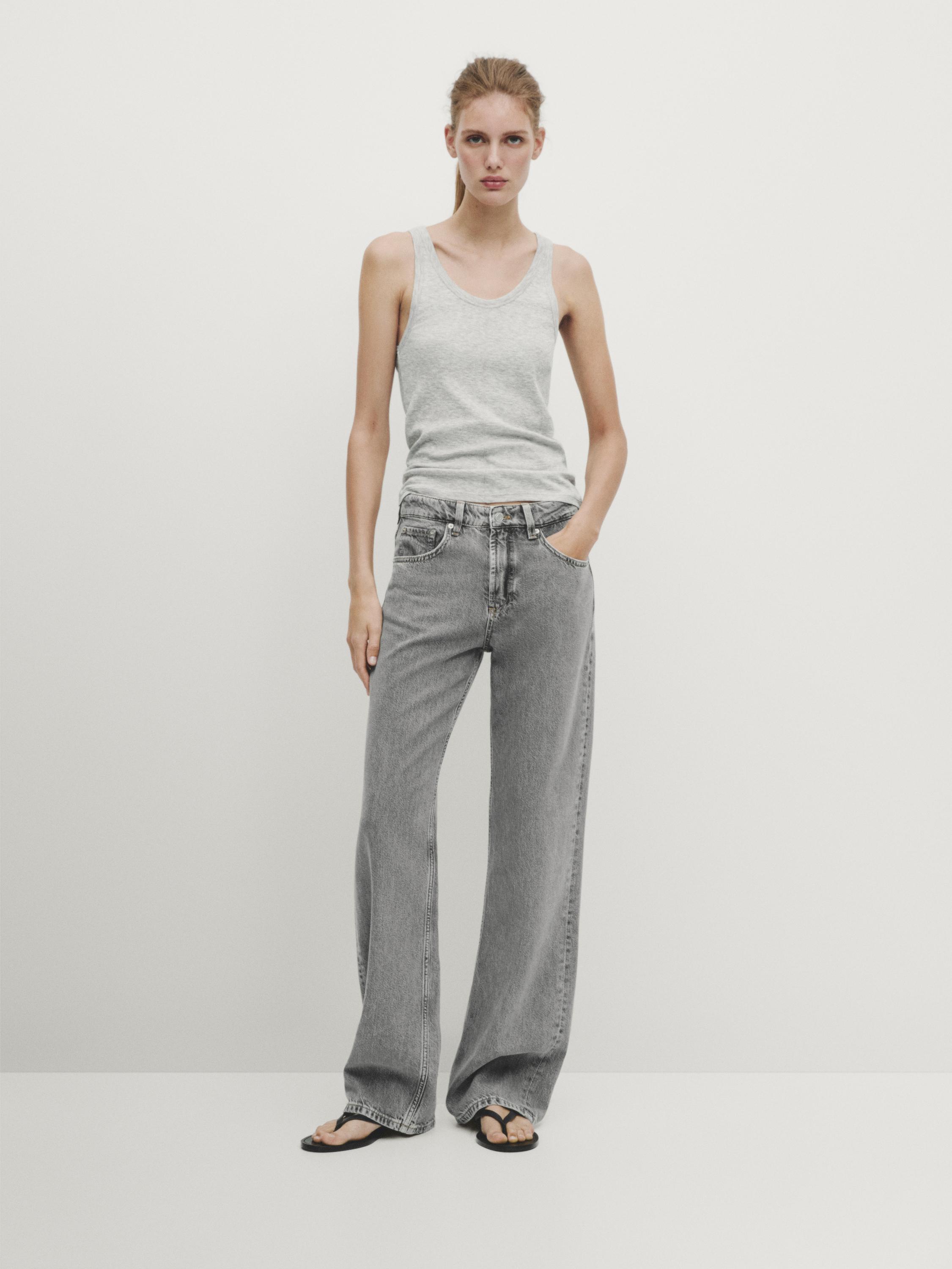 Mid-rise wide-leg full length jeans - Gray | ZARA United States