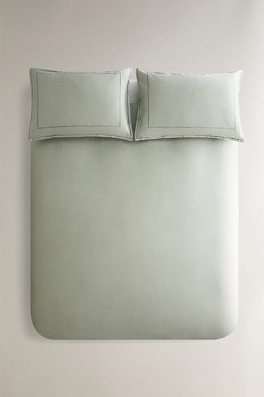 SATEEN DUVET COVER WITH DOUBLE TRIM - أخضر فاتح الخاص بـ Zara - صورة 0