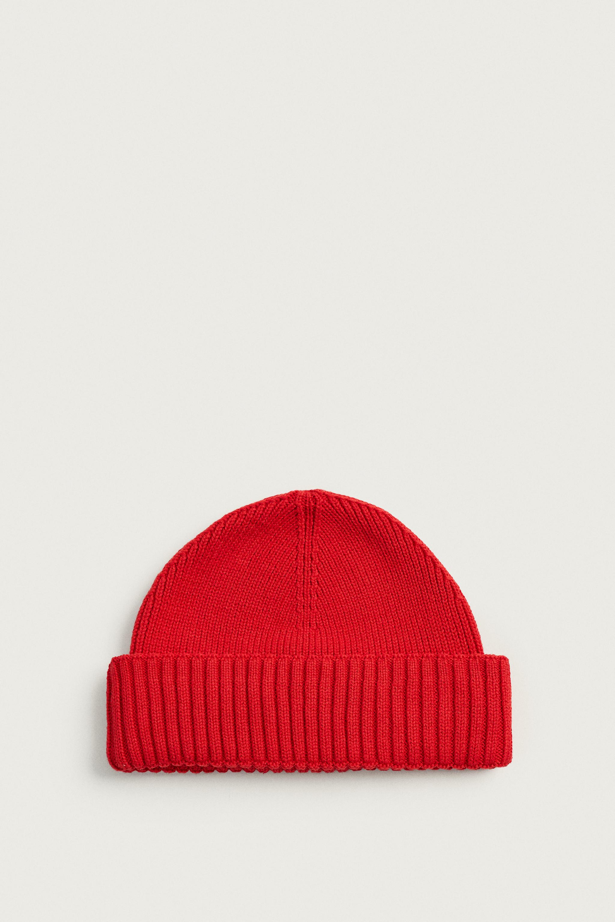 コットン混ショートニットビーニー帽 - レッド | ZARA Japan / 日本