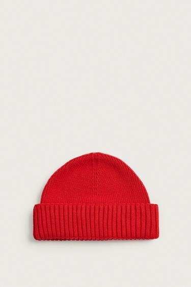 COTTON BLEND SHORT KNIT BEANIE - Red by Zara