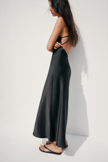 SATIN MIDI DRESS WITH CROSS STRAPS - Black by Zara - Image 4