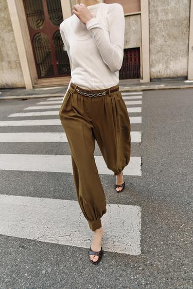 SAROUEL TROUSERS WITH CHAIN BELT - Olive green by Zara