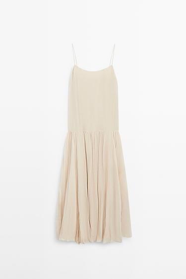Zara Flowing midi dress with pleated detail - Ecru