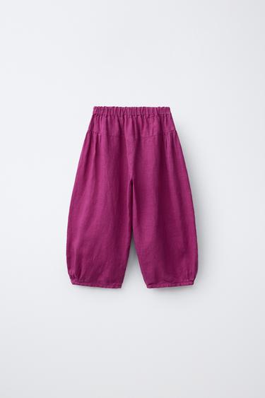 PANTALON BOUFFANT 100% LIN - Fuchsia de Zara - Image 1