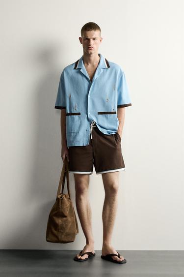 CONTRAST HEM SHORT BERMUDA SHORTS - Brown by Zara