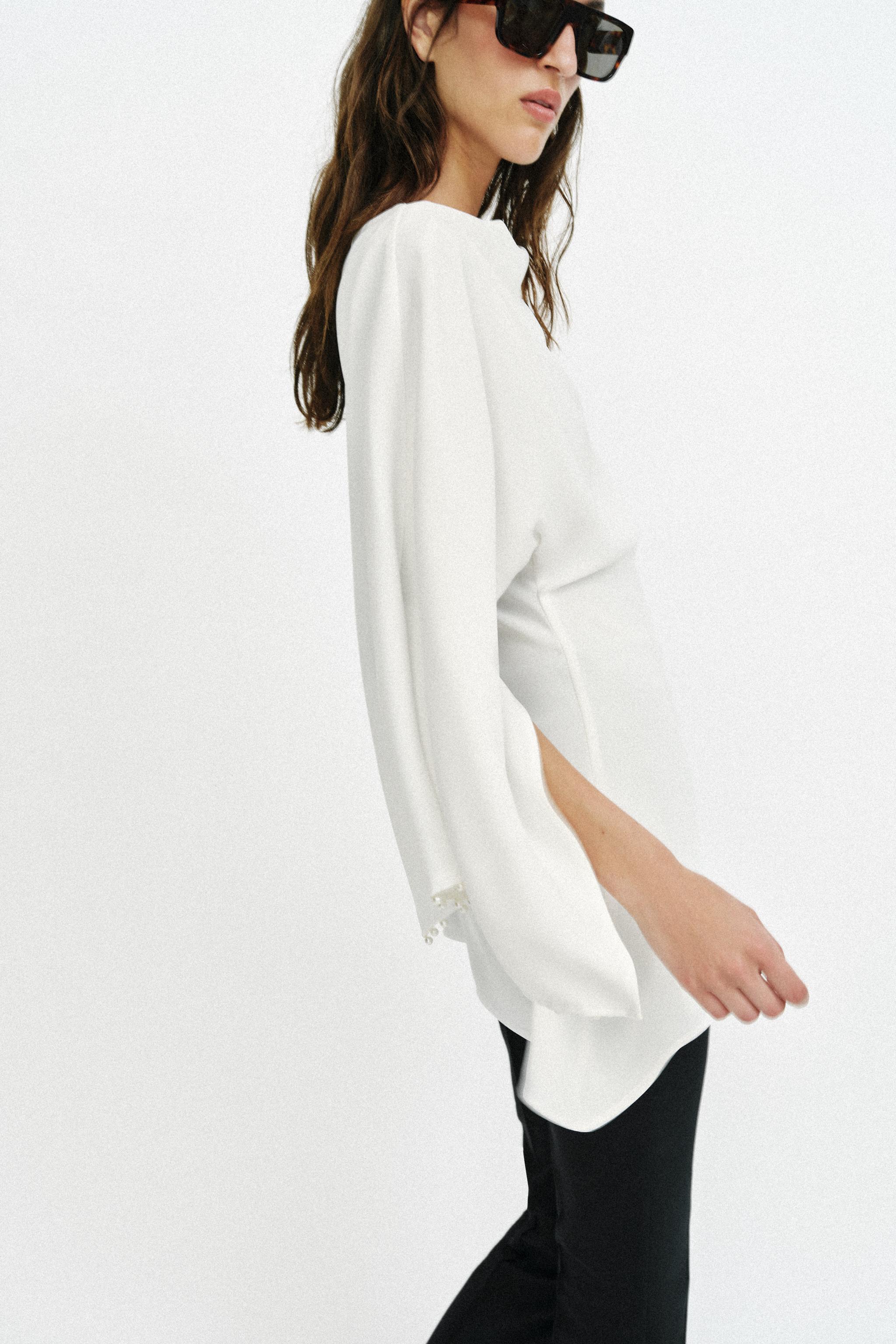 ASYMMETRIC PEARL TUNIC BLOUSE