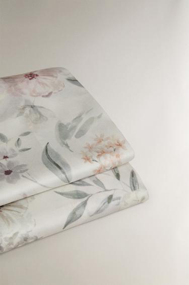 FLORAL PRINT SATEEN FLAT SHEET - Oyster-white by Zara - Image 3