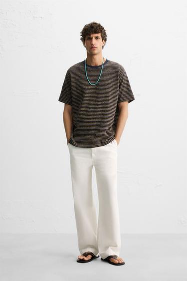 CAMISETA JACQUARD RAYAS - Marino de Zara