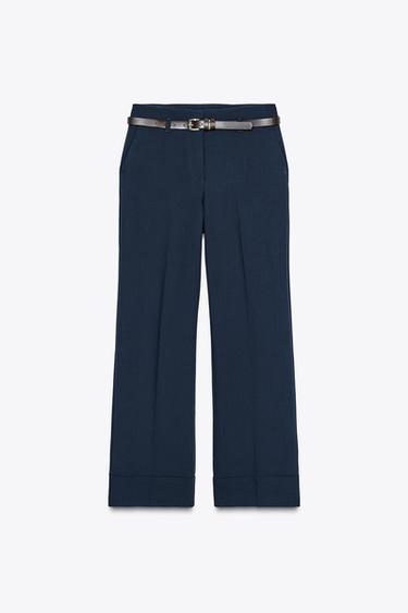 TURN-UP CUFF TROUSERS WITH BELT - Navy blue by Zara - Image 4