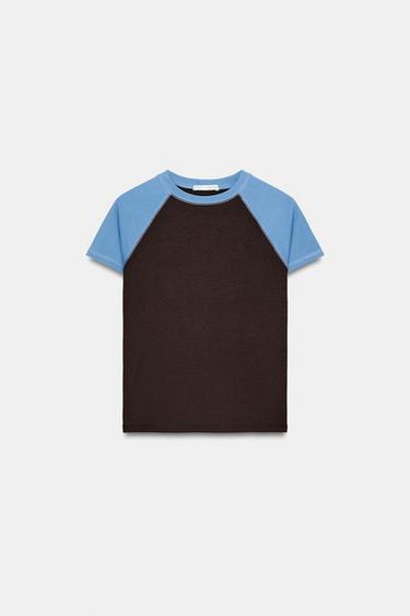 SHORT SLEEVE RAGLAN T-SHIRT - Brown-Blue by Zara