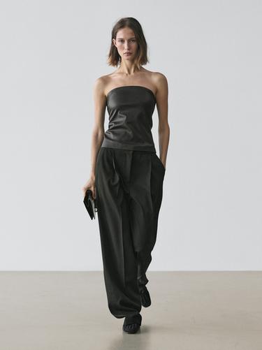 Zara Nappa leather strapless top - Black