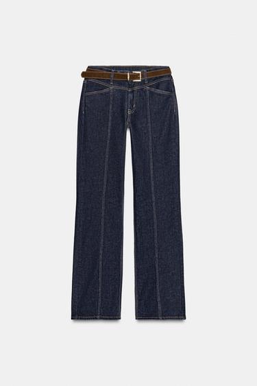 Zara FARMERKE Z1975 STRAIGHT SLIM SREDNJE VISOKOG STRUKA SA KAIŠEM – Plava