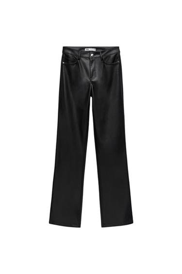 STRAIGHT FIT LONG LENGTH FAUX LEATHER TROUSERS