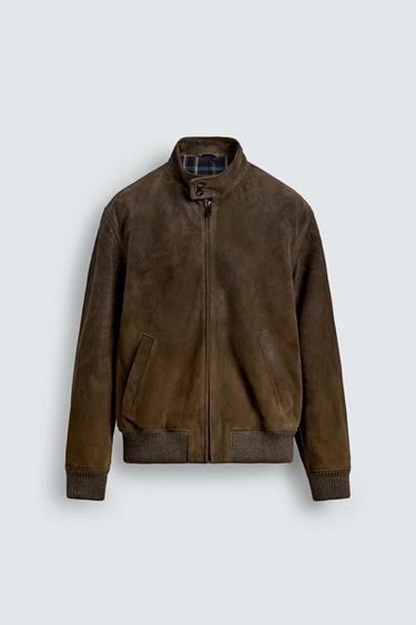 Zara REGULAR FIT SUEDE LEATHER JACKET - Tobacco
