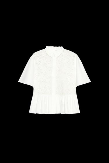 ZW COLLECTION EMBROIDERED PEPLUM SHIRT - White by Zara - Image 0