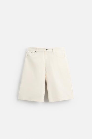 WIDE FIT DENIM BERMUDA SHORTS - Ecru by Zara