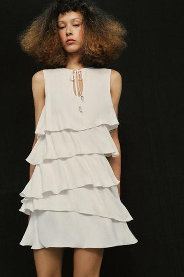 ROBE COURTE À VOLANTS - Écru de Zara - Image 1