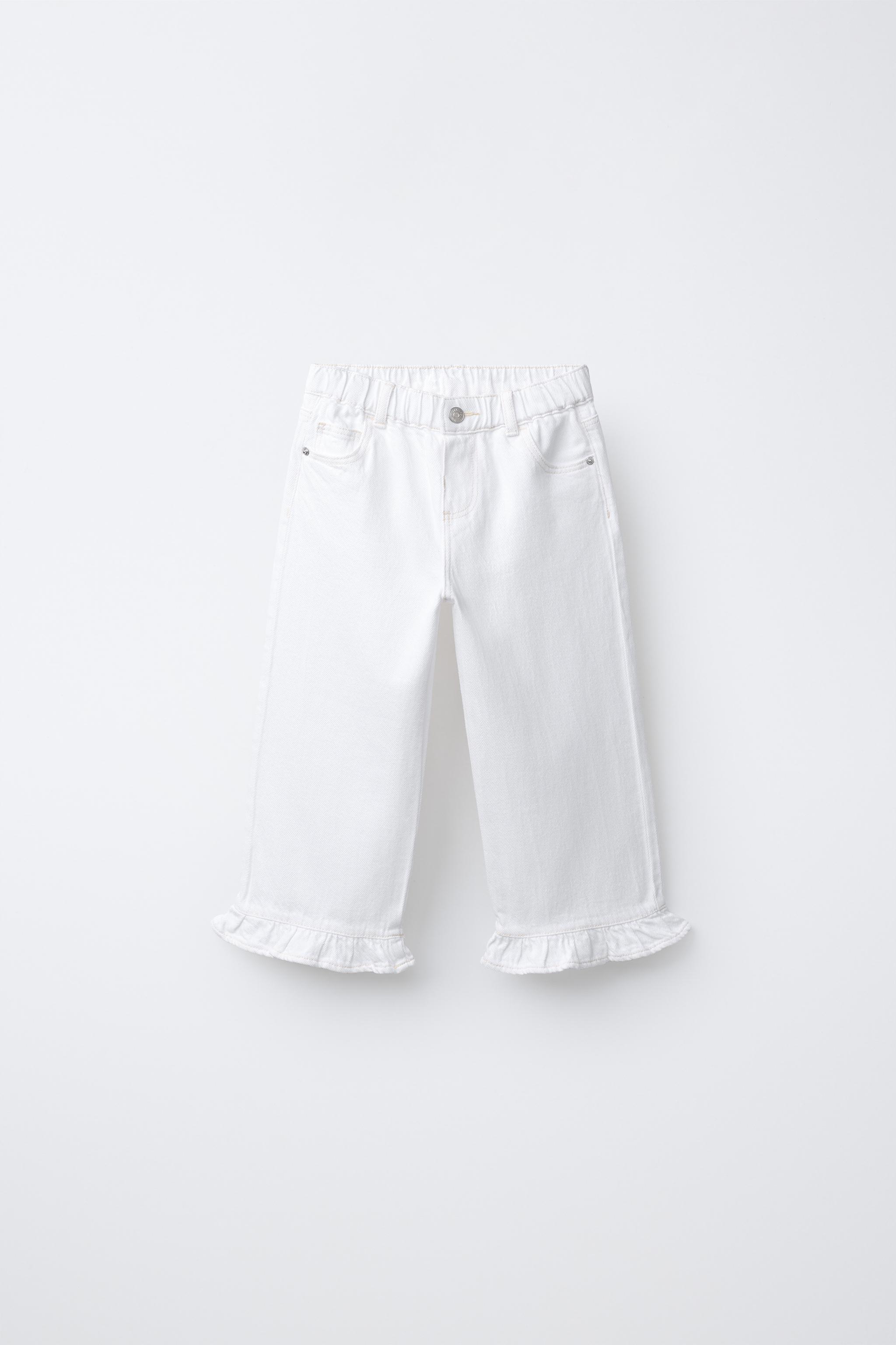 フリルヘムキュロットデニムパンツ - ホワイト | ZARA Japan / 日本