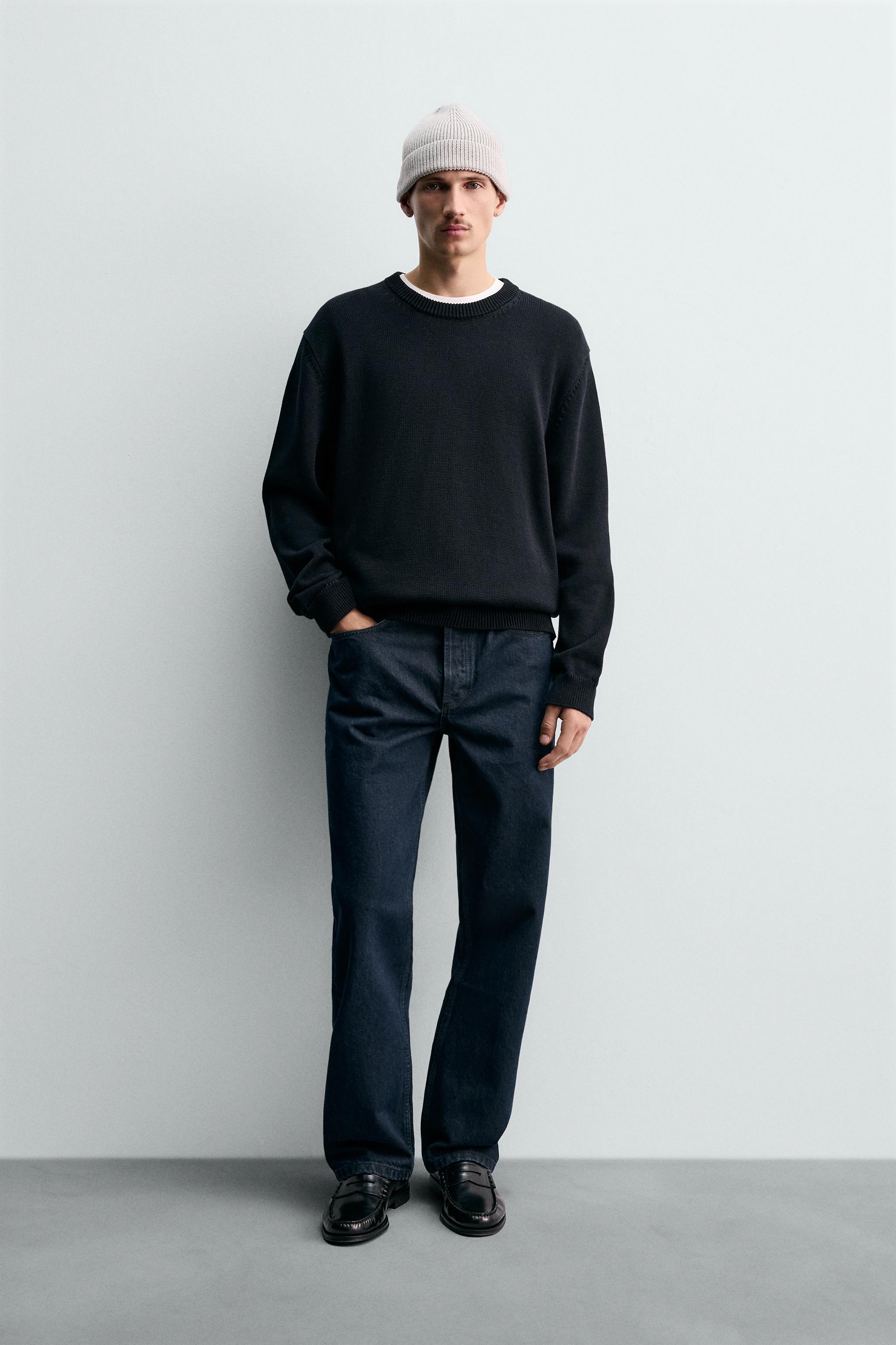 レギュラーフィット コットンセーター - ダークネイビーブルー | ZARA