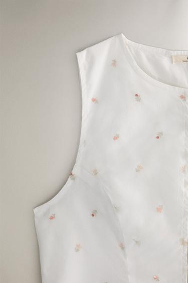 TOP COTON BRODERIES LYS - Blanc de Zara - Image 2