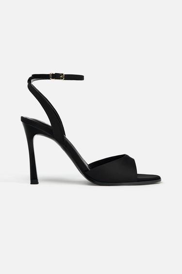 Zara HEELED ANKLE STRAP SANDALS - Black