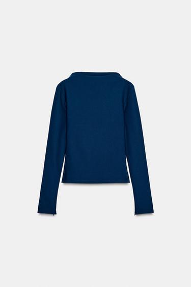 CREPE HIGH NECK T-SHIRT - Navy blue by Zara