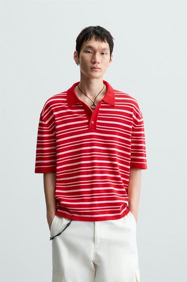 POLO PUNTO JACQUARD RAYAS - Rojo de Zara