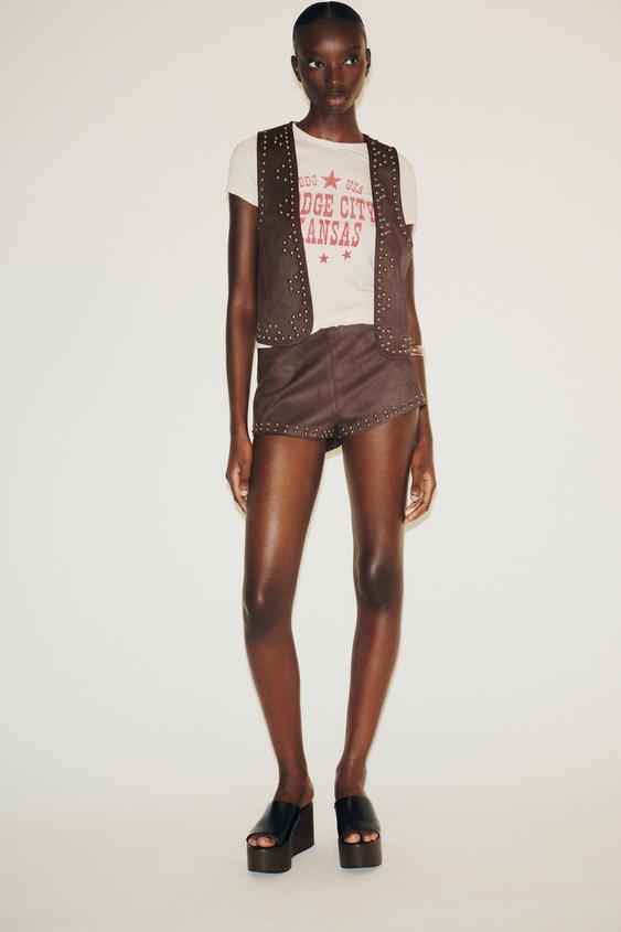 STUDDED FAUX SUEDE VEST