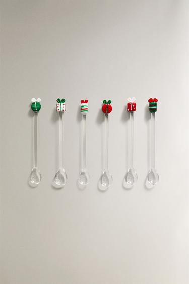 PACK OF CHRISTMAS GLASS DESSERT SPOONS (PACK OF 6) - أخضر الخاص بـ Zara
