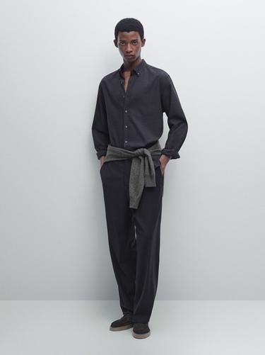 Zara Soft regular fit melange shirt - Navy blue - Image 0