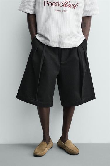 RELAXED FIT PLEATED BERMUDA SHORTS - Black by Zara - Image 1