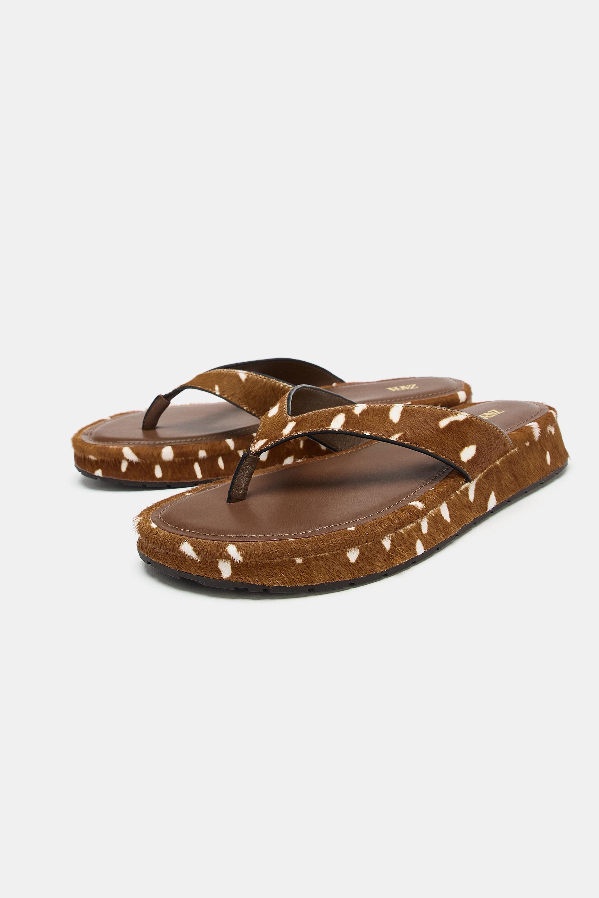 Женские сандалии Zara PRINTED LEATHER PLATFORM SANDALS — фото 4
