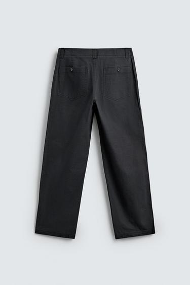 Zara WASHED STRAIGHT FIT PANTS - Steel