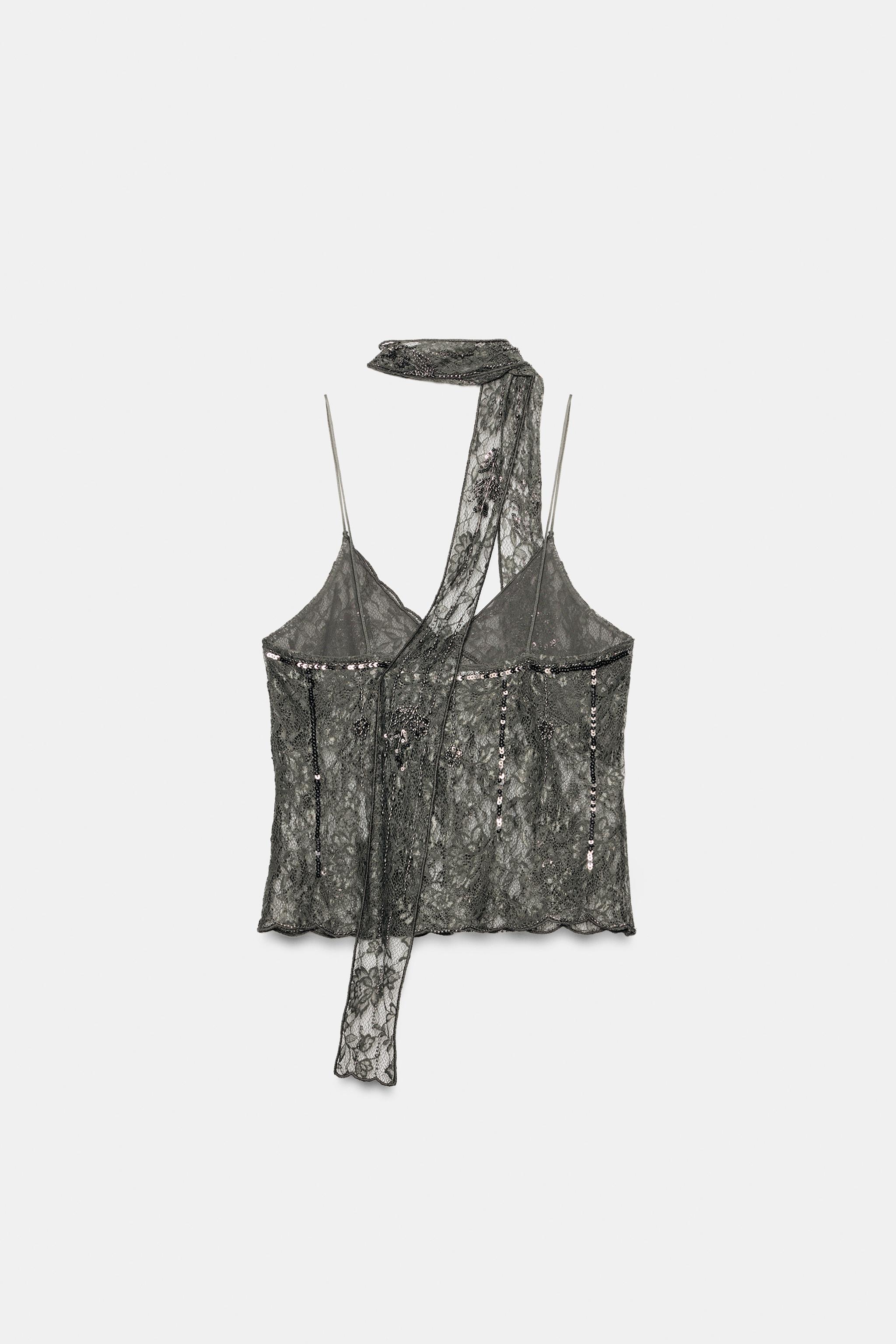 EMBROIDERED LACE TOP WITH SCARF
