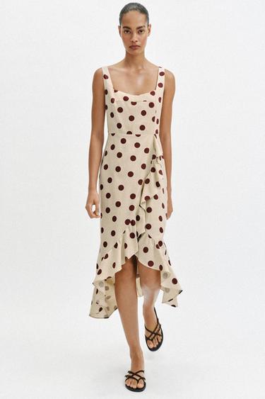 ПЛАТЬЕ МИДИ В ГОРОШЕК ИЗ СМЕСОВОГО ЛЬНА — 930 от Zara