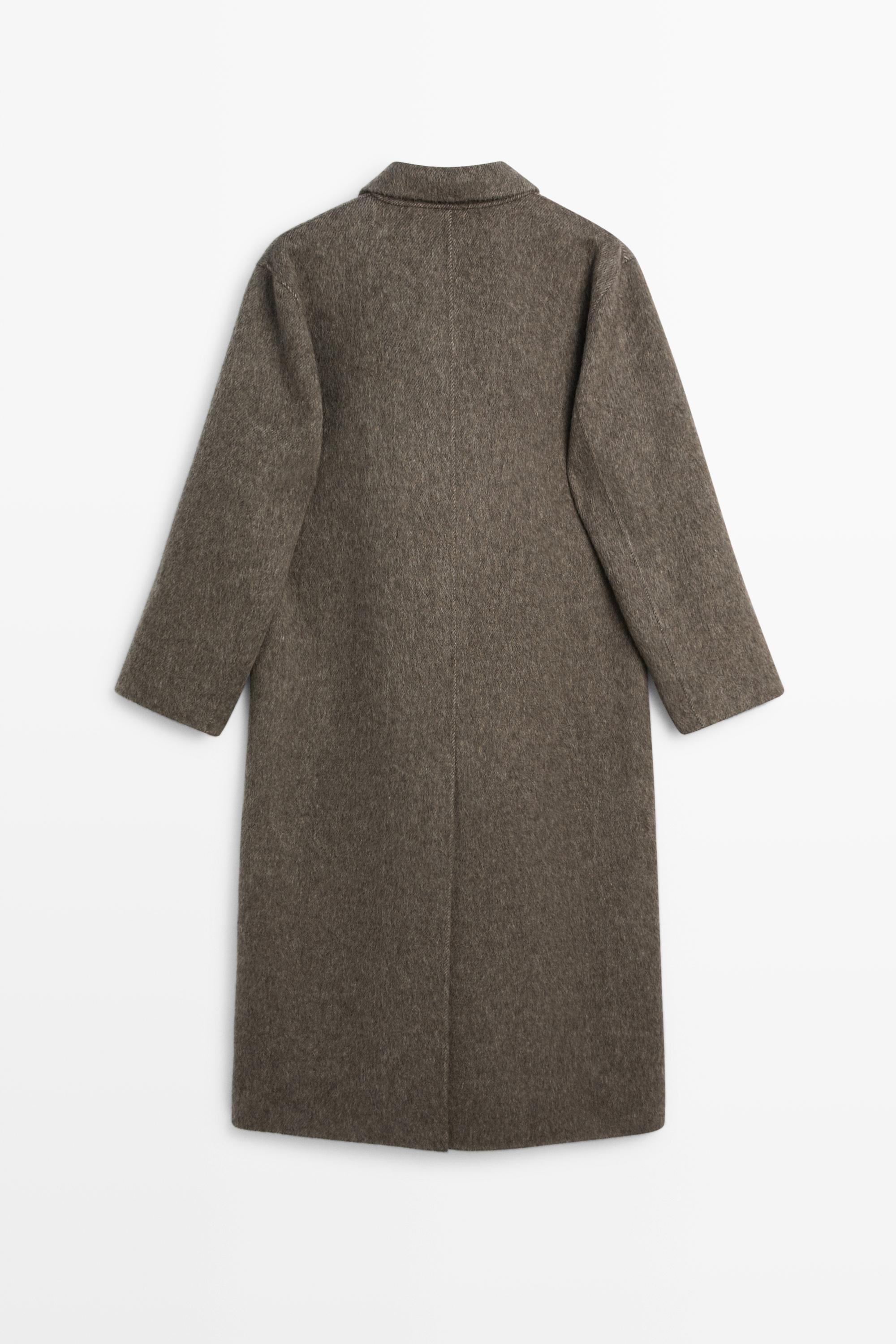Long double-breasted wool blend coat