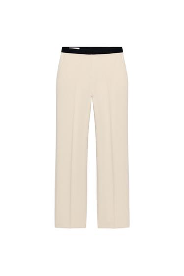 PANTALON DROIT TAILLE CONTRASTE - Sable de Zara