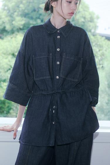 LINEN BLEND SAFARI SHIRT - Indigo by Zara